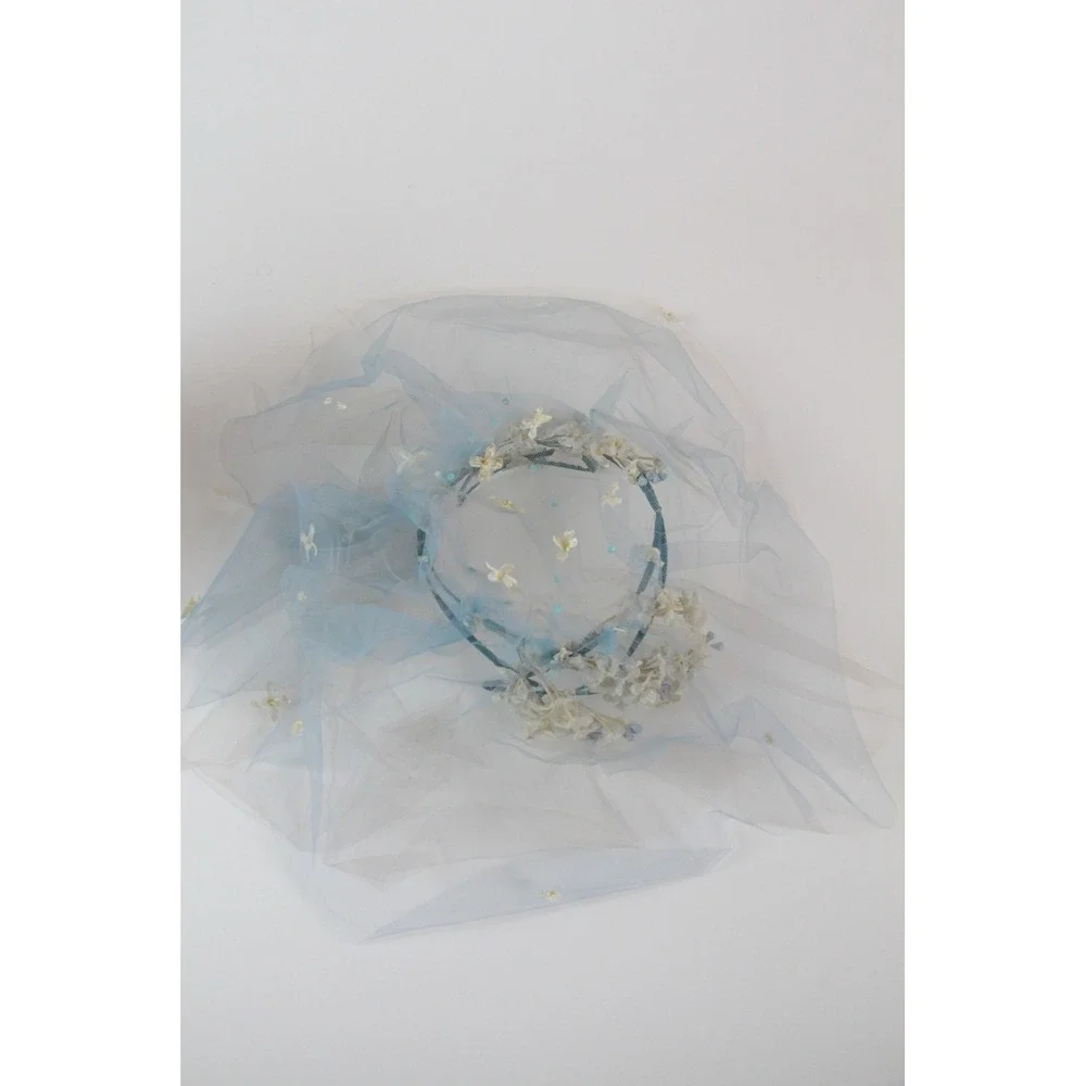 Vintage 1950s Wax Flower Fascinator Hat Crown Blue Veil Rizik Bros New York